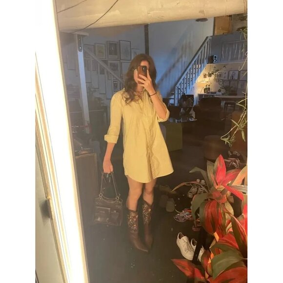 Saunders Yellow Oversized Mini Shirt Dress Size 4 Designer Women’s Casual Style - Picture 10 of 15